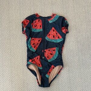 Tea Collection Watermelon Print Kids Swim One Piece - Red and Green